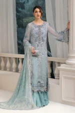 Maria B UK, Chiffon Suit MPC-25-108 – Aqua to sea green chiffon embroidered with 3D florals | Unstitched 3PC