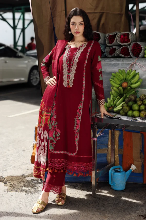 Charizma 3-Piece Unstitched Shawl Collection PSW5-01 - Embroidered Peach Leather with Printed Wool Shawl.