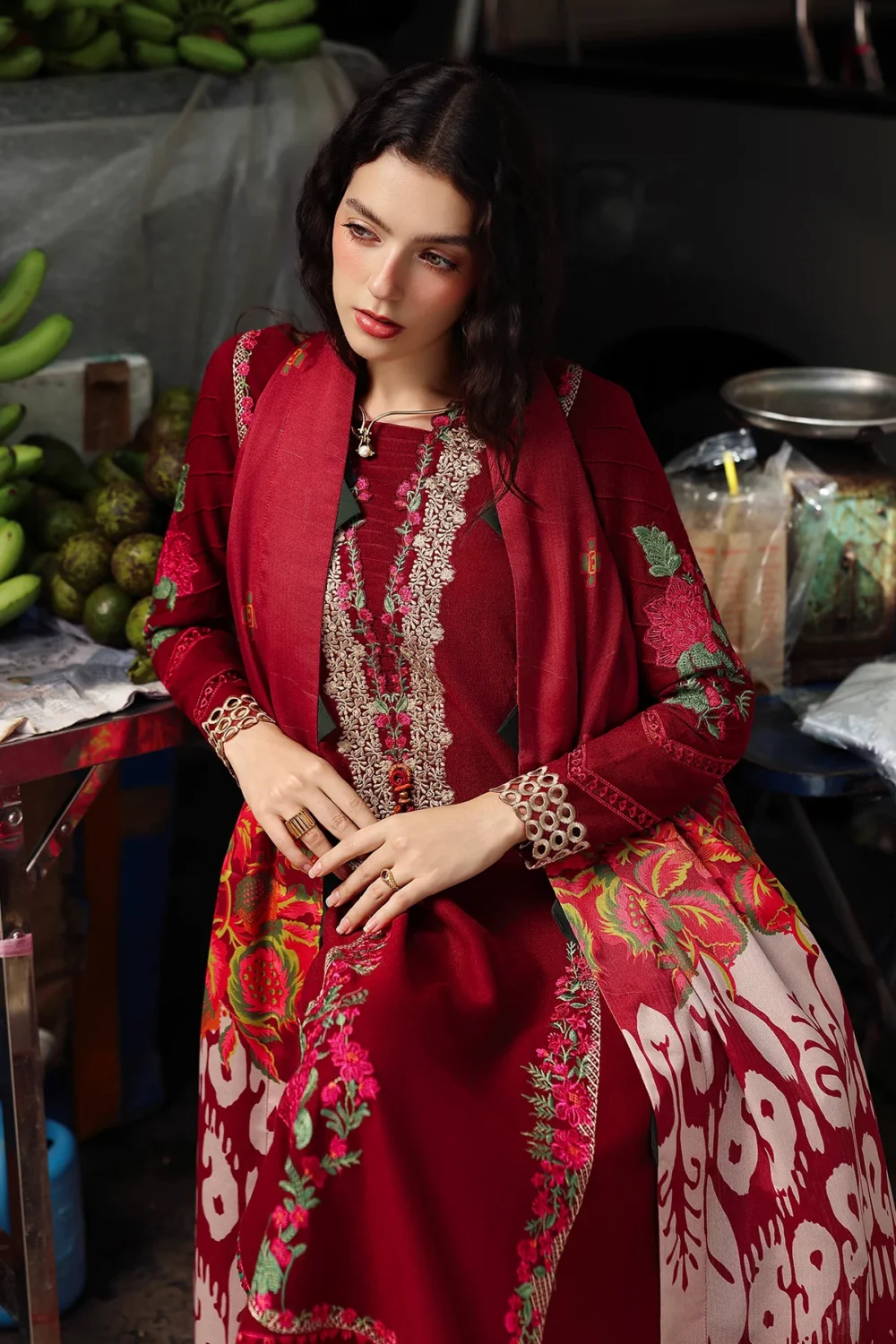Charizma 3-Piece Unstitched Shawl Collection PSW5-01 - Embroidered Peach Leather with Printed Wool Shawl.