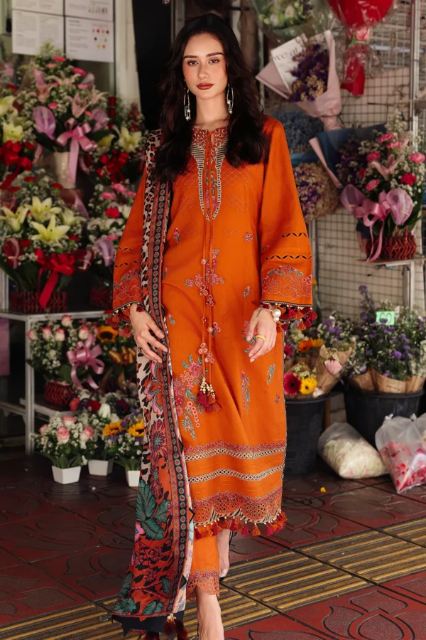 Charizma 3-Piece Unstitched Shawl Collection PSW5-03 - Embroidered Peach Leather with Printed Wool Shawl.