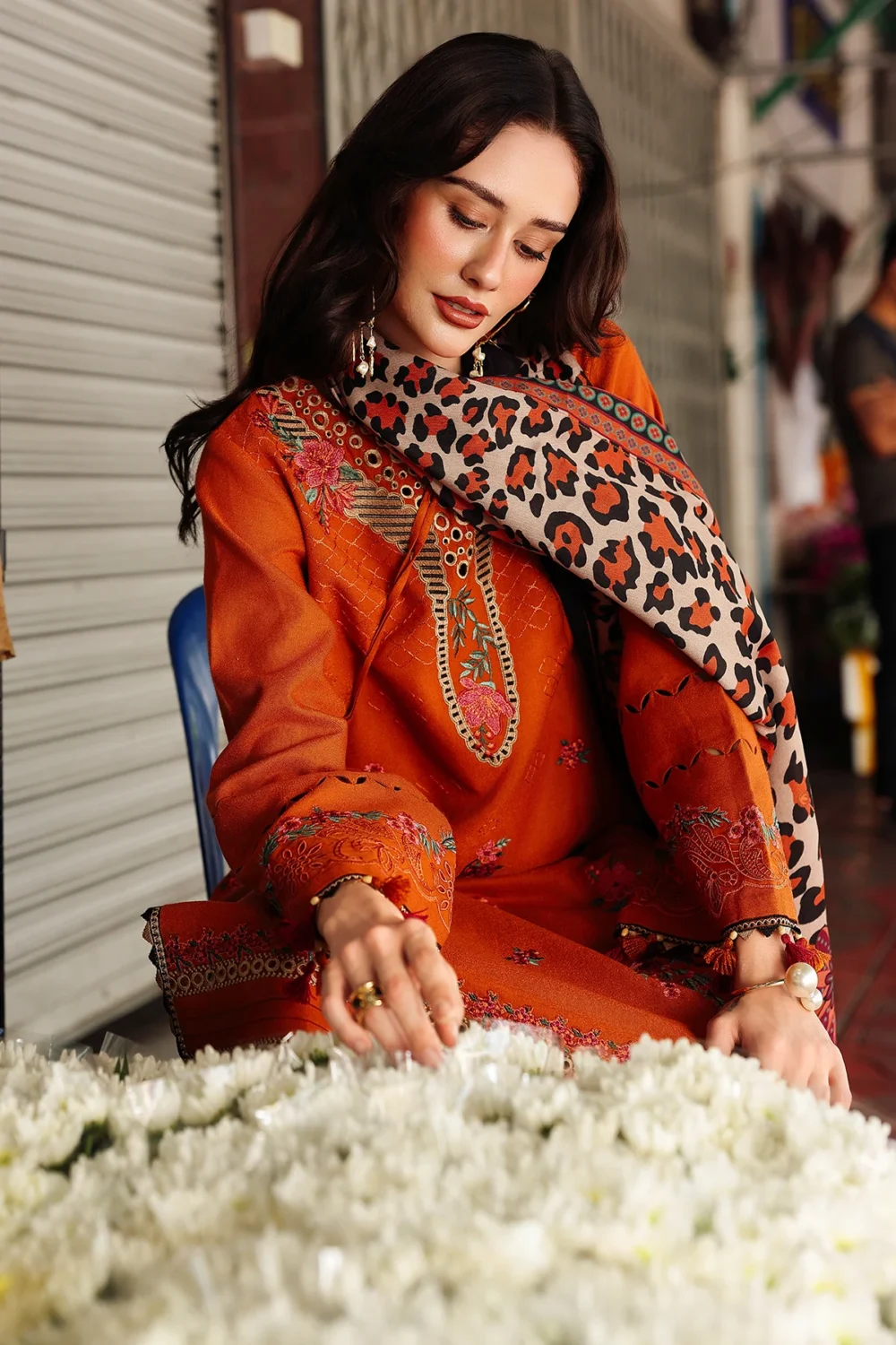 Charizma 3-Piece Unstitched Shawl Collection PSW5-03 - Embroidered Peach Leather with Printed Wool Shawl.