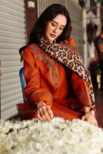 Charizma 3-Piece Unstitched Shawl Collection PSW5-03 - Embroidered Peach Leather with Printed Wool Shawl.