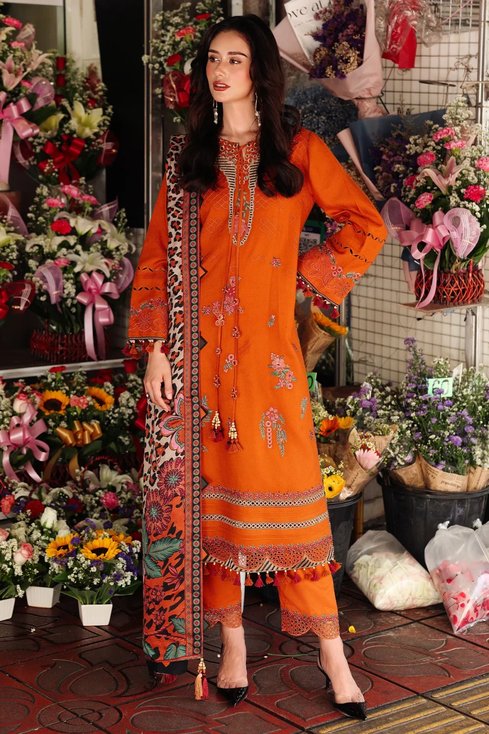 Charizma 3-Piece Unstitched Shawl Collection PSW5-03 - Embroidered Peach Leather with Printed Wool Shawl.
