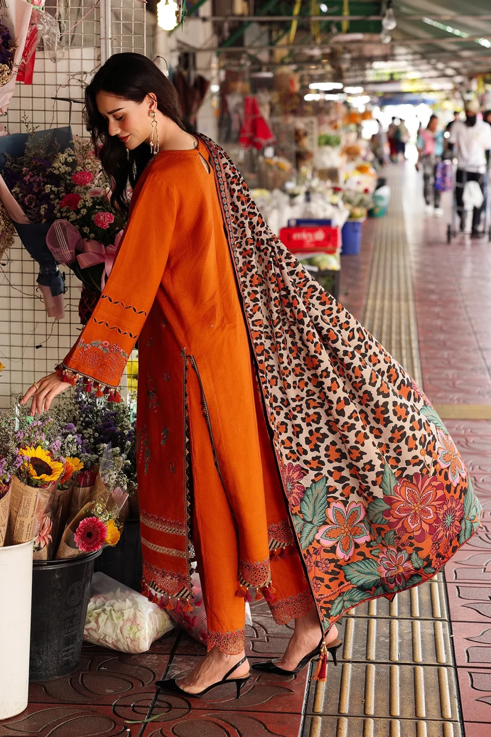 Charizma 3-Piece Unstitched Shawl Collection PSW5-03 - Embroidered Peach Leather with Printed Wool Shawl.