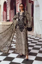 Maria B M.Prints Fall Edit 2025 embroidered linen salwar kameez and dupatta in beige & black