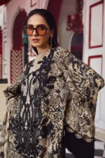 Maria B M.Prints Fall Edit 2025 embroidered linen salwar kameez and dupatta in beige & black