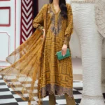 Maria B M.Prints Fall Edit 2025 embroidered cambric salwar kameez and dupatta in mustard & green
