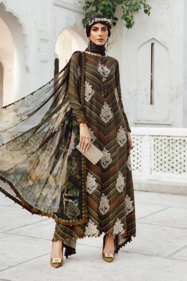 M.Prints Fall Edit MPT-2705-B embroidered cambric salwar kameez and dupatta in brown