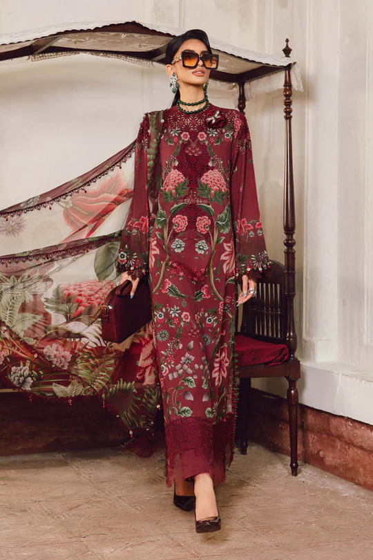 M.Prints Fall Edit MPT-2709-A embroidered cambric salwar kameez and dupatta in maroon