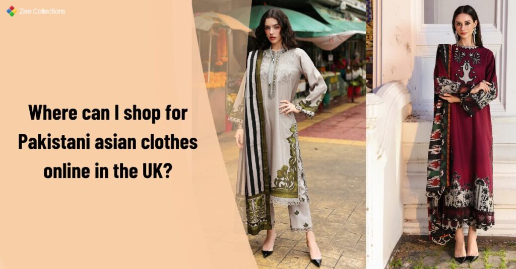 Two ladies are standing wearing different pakistani clothes uk