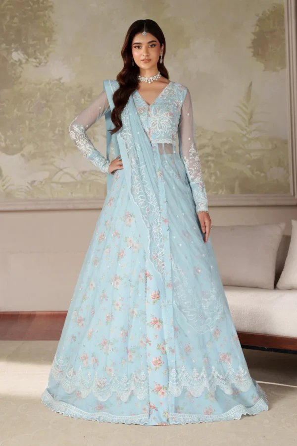Zarif Zaneera Formals ZRF-ZPE-02 AROOSH, Ice Blue Sequin-Embroidered Net Suit