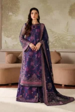 Zarif Zaneera Formals ZRF-ZPE-03 ASRA Printed & Embroidered Net Salwar Kameez in purple, featuring intricate sequins and luxurious embroidery