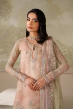 Zarif Zaneera Formals ZRF-ZPE-04 SERIYAH - Peach Sequin-Embroidered Net Salwar Kameez, perfect for formal and party wear.