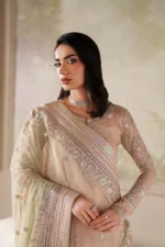 Zarif Zaneera Formals ZRF-ZPE-04 SERIYAH - Peach Sequin-Embroidered Net Salwar Kameez, perfect for formal and party wear.
