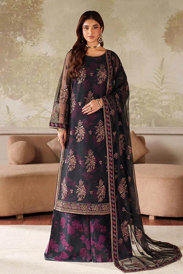Zarif Zaneera Formals ZRF-ZPE-05 ASHAAL - Black Sequin-Embroidered Net Salwar Kameez for formal or party wear. full suit