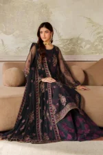 Zarif Zaneera Formals ZRF-ZPE-05 ASHAAL - Black Sequin-Embroidered Net Salwar Kameez for formal or party wear.