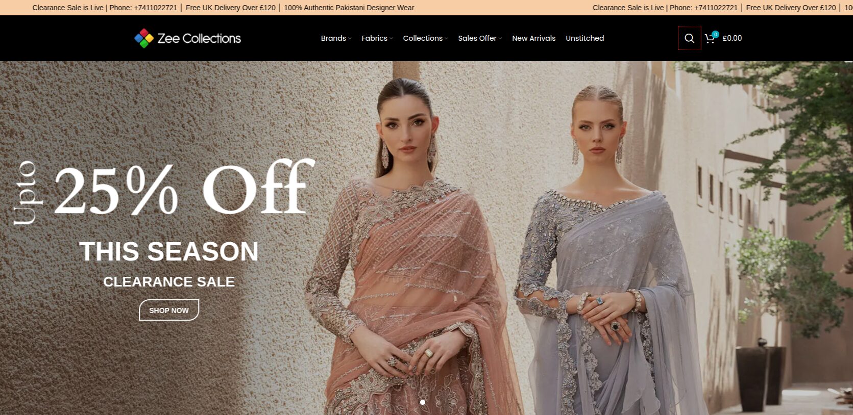 Where can I shop for Pakistani asian clothes online in the UK? 1 The interface of Zee Collections UK which is one of the Pakistani asian clothes UK