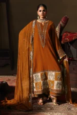 Charizma Signora Premium Velvet Suit CVT5-04 unstitched luxury velvet suit with adda work embroidery and chiffon dupatta — available at Zee Collections UK.