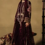 Pakistani Wedding Dresses, Charizma Signora Premium Velvet Suit CVT5-06 unstitched luxury velvet suit with premium adda work embroidery and chiffon dupatta — shop now at Zee Collections UK.