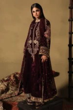 Pakistani Wedding Dresses, Charizma Signora Premium Velvet Suit CVT5-06 unstitched luxury velvet suit with premium adda work embroidery and chiffon dupatta — shop now at Zee Collections UK.
