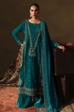 Pakistani Bridesmaid dresses, pakistani winter wedding guest dresses. Charizma Signora Premium Velvet Suit CVT5-07 unstitched luxury velvet suit with intricate adda work embroidery and chiffon dupatta — shop now at Zee Collections UK.
