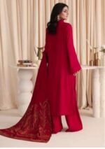 The Dastaan By Riaz Arts | DS-05 unstitched three-piece outfit includes embroidered leather peach fabric and a coordinating jacquard shawl, part of the 2025 Winter Collection.