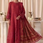 The stylish Dastaan By Riaz Arts | DS-07 features premium embroidered leather peach fabric paired with a jacquard shawl for cosy winter elegance. Perfect for UK office and everyday wear.