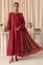 The stylish Dastaan By Riaz Arts | DS-07 features premium embroidered leather peach fabric paired with a jacquard shawl for cosy winter elegance. Perfect for UK office and everyday wear.
