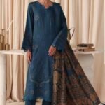 The stylish Dastaan By Riaz Arts | DS-08 features premium embroidered leather peach fabric paired with a jacquard shawl for cosy winter elegance. Perfect for UK office and everyday wear.