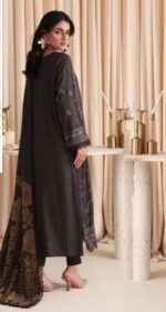 The Dastaan By Riaz Arts | DS-09 unstitched outfit includes embroidered leather peach fabric and a matching jacquard shawl, part of the Winter 2025 collection designed for casual and office wear.