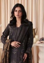 The Dastaan By Riaz Arts | DS-09 unstitched outfit includes embroidered leather peach fabric and a matching jacquard shawl, part of the Winter 2025 collection designed for casual and office wear.