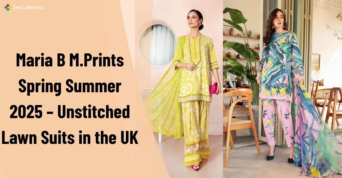 Maria B M.Prints Spring Summer 2025 unstitched lawn suits featuring vibrant printed designs for the new season