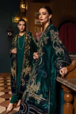 Pakistani Bridesmaid dresses, unstitched suits, Maria B Winter Luxe 2025 WL-1302 — premium unstitched embroidered velvet & linen suit for winter weddings and festive occasions at Zee Collections UK.