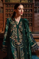 Pakistani Bridesmaid dresses, Maria B Winter Luxe 2025 WL-1302 — premium unstitched embroidered velvet & linen suit for winter weddings and festive occasions at Zee Collections UK.