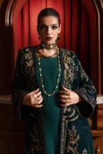 Maria B Winter Luxe 2025 WL-1302 — premium unstitched embroidered velvet & linen suit for winter weddings and festive occasions at Zee Collections UK.