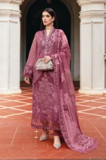 Maria B Winter Luxe 2025 WL-1304 unstitched embroidered organza & velvet suit in Ash Pink with organza Jacquard dupatta at Zee Collections UK.
