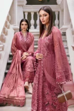 unstitched suits, Maria B Winter Luxe 2025 WL-1304 unstitched embroidered organza & velvet suit in Ash Pink with organza Jacquard dupatta at Zee Collections UK.