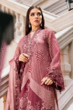 Maria B Winter Luxe 2025 WL-1304 unstitched embroidered organza & velvet suit in Ash Pink with organza Jacquard dupatta at Zee Collections UK.