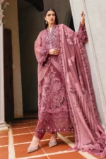 Maria B Winter Luxe 2025 WL-1304 unstitched embroidered organza & velvet suit in Ash Pink with organza Jacquard dupatta at Zee Collections UK.