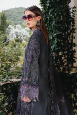 Maria B Winter Luxe 2025 WL-1305 unstitched embroidered velvet suit in lilac & grey with organza dupatta — available at Zee Collections UK.