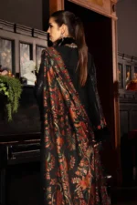 Maria B Winter Luxe 2025 WL-1309 black and red unstitched embroidered linen suit with woven shawl