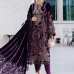Maria B Winter Luxe 2025 WL-1311 Dark Purple embroidered velvet unstitched suit with palachi dupatta