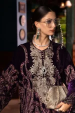Maria B Winter Luxe 2025 WL-1311 Dark Purple embroidered velvet unstitched suit with palachi dupatta