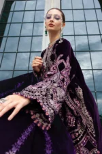 Maria B Winter Luxe 2025 WL-1311 Dark Purple embroidered velvet unstitched suit with palachi dupatta