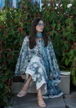 Elaf Unstitched Lawn Prints '26-EPN-05 SURREAL, soft blue floral digital lawn suit with voile dupatta and cambric trouser, trouser style