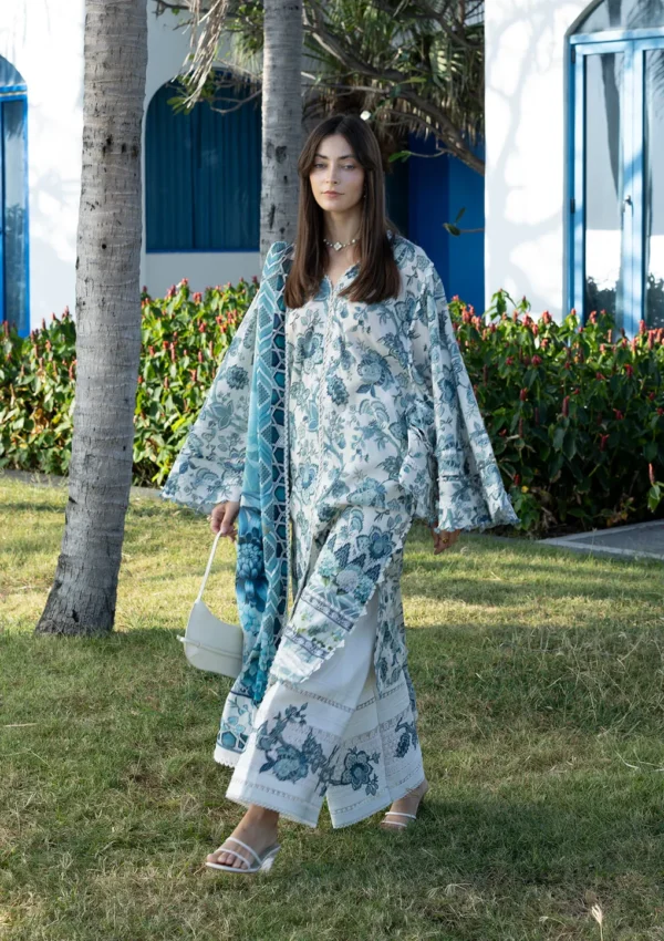 Elaf Unstitched Lawn Prints '26-EPN-05 SURREAL, soft blue floral digital lawn suit with voile dupatta and cambric trouser, full suit