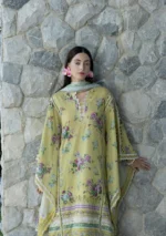 Elaf Unstitched Lawn Prints '26-EPN-4A AVOCADO digital printed lawn suit with voile dupatta and cambric trouser in green tones, front shirt and sleeves design