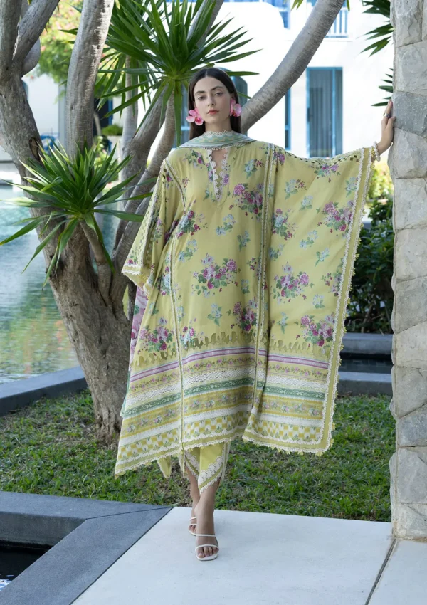 Elaf Unstitched Lawn Prints '26-EPN-4A AVOCADO digital printed lawn suit with voile dupatta and cambric trouser in green tones, full suit