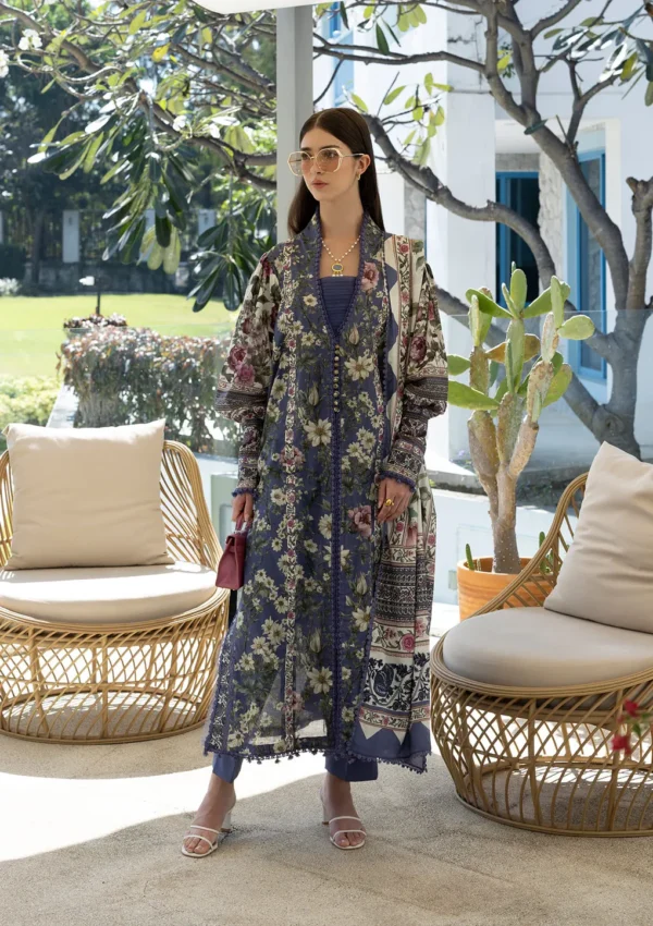 Elaf Unstitched Lawn Prints '26-EPN-6A BOO BERRY, floral digital lawn suit with cambric trouser and voile dupatta, airy and elegant, full front look