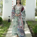 Elaf Unstitched Lawn Prints '26-EPN-6B OPALINE GARDEN features soft botanical florals, vintage motifs, and detailed borders. 3-piece suit with cambric trouser and voile dupatta.